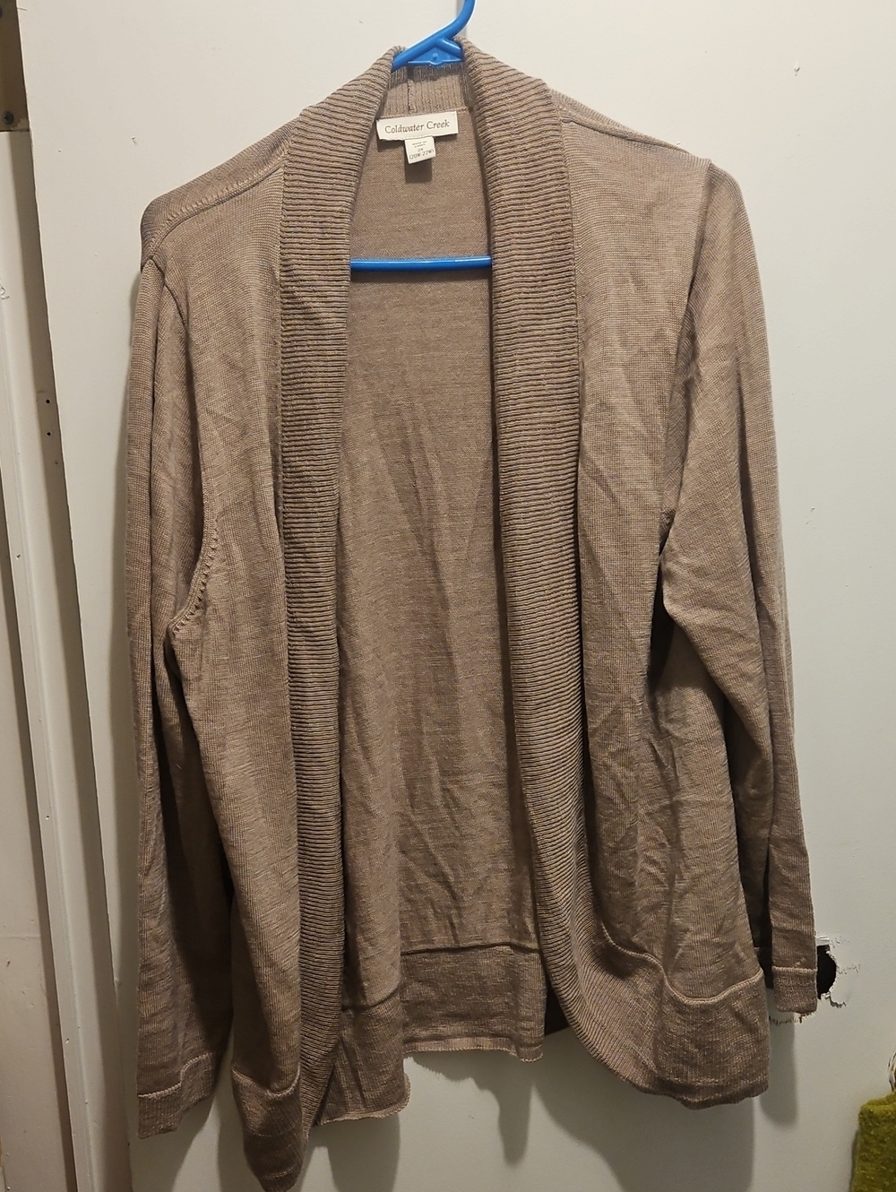 Coldwater Creek Men's Beige Open-Front Shawl Collar Cardigan